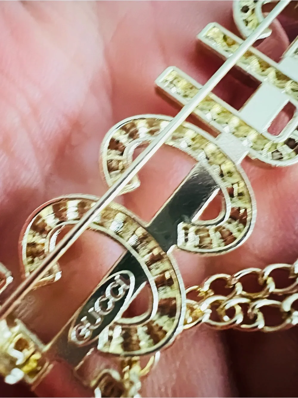 Gold unbranded Crystal Logo Chain Brooch - Gold pin